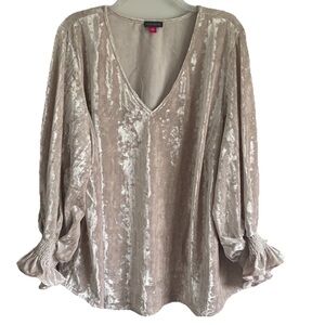 Vince Camuto V-Neck Smocked Velvet Top/Blouse Elegant 3X Sparkle
